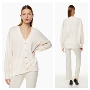 Aritzia Babaton Alftan Luxe Cashmere Cardigan in Birch Ivory 2XS XXS